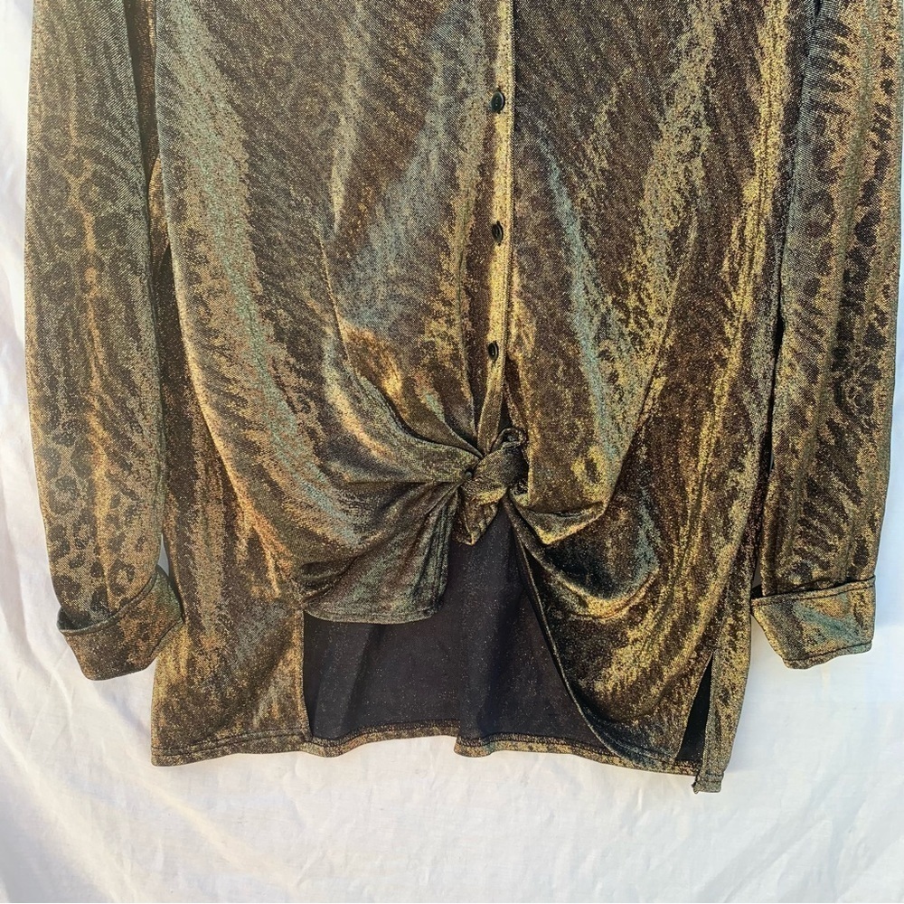 Gold Metallic Holiday Shirt Avenue Vintage Animal Print y2k disco 70s New Years - Picture 3 of 10